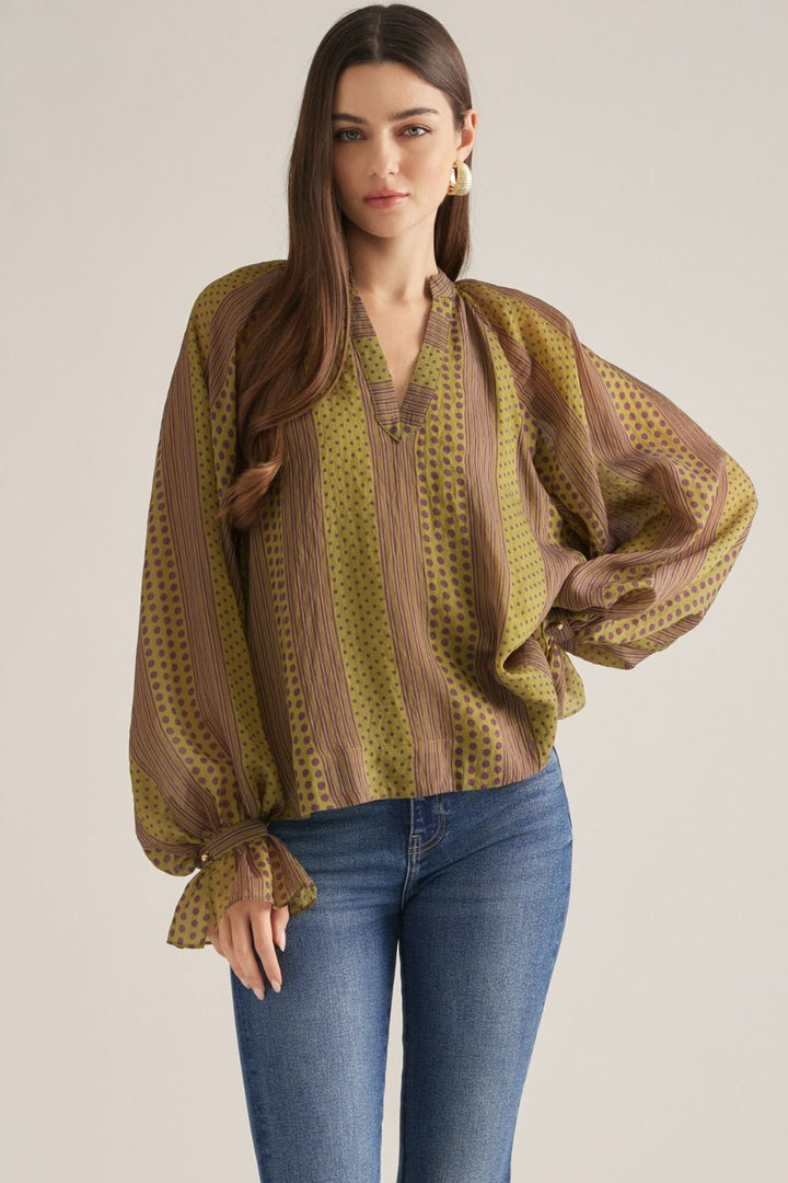 Olive & Mauve Mixed Print Blouse