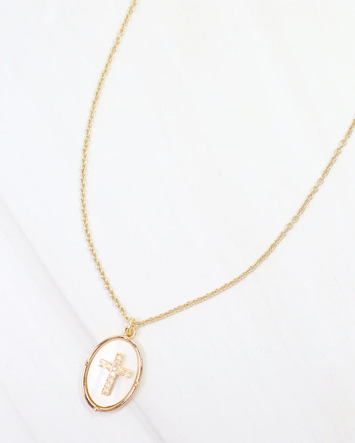 Claremont Mother of Pearl Cross Necklace Gold