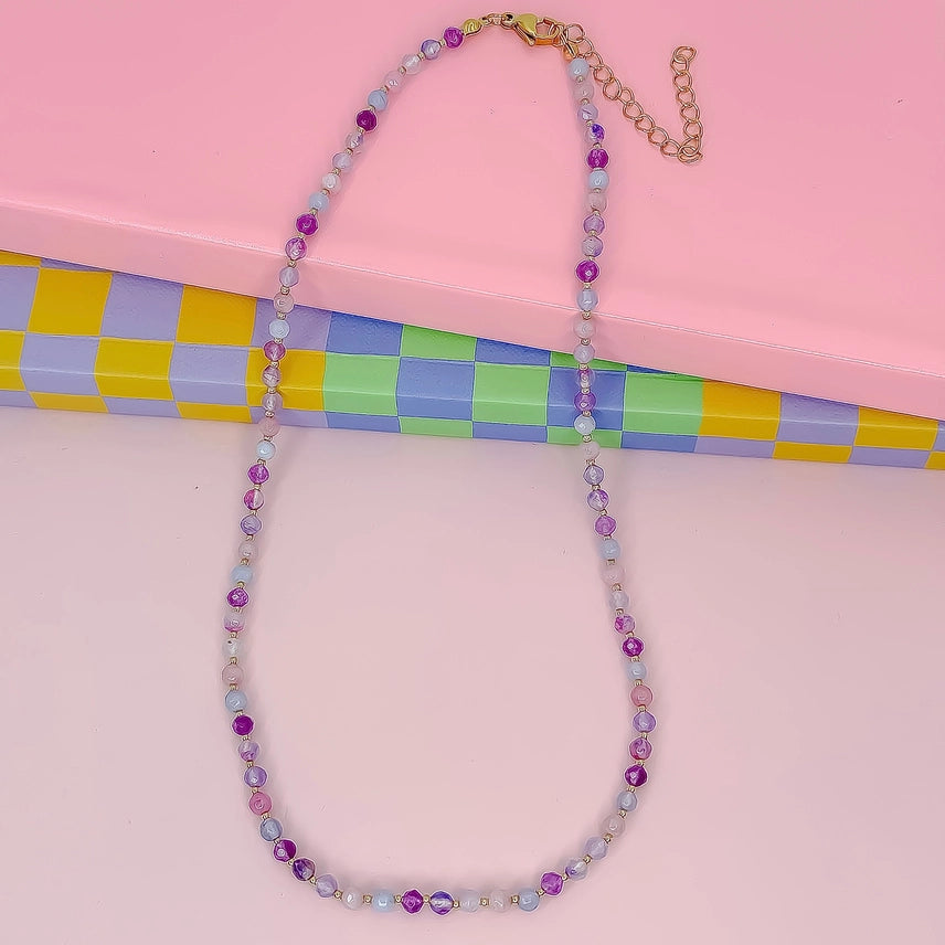 Candy Bead Dainty Gemstone Necklace/Purple