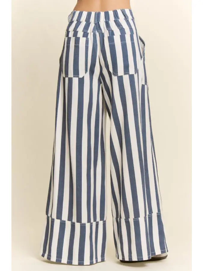 Striped Cuffed Wide Leg Pants