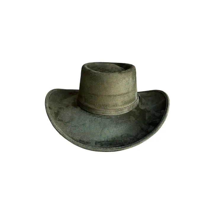 Unisex Vegan Western Gambler Cowboy Hat/Olive