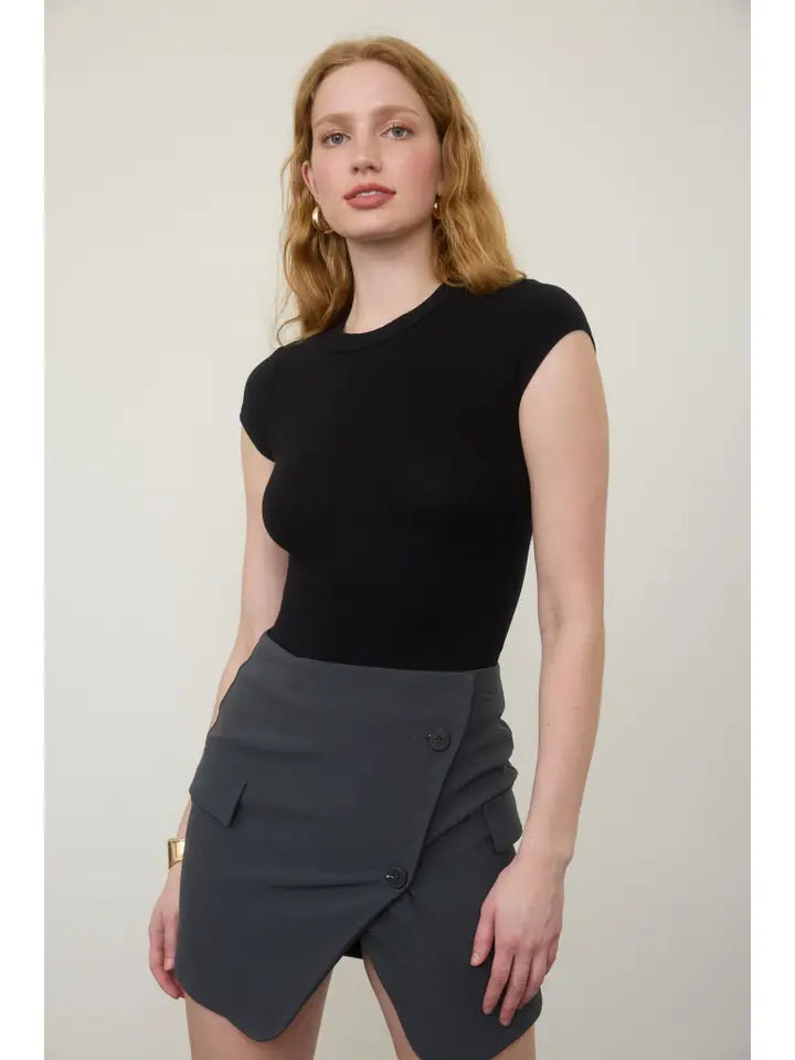 Round Neck Short Sleeve Knit Bodysuit