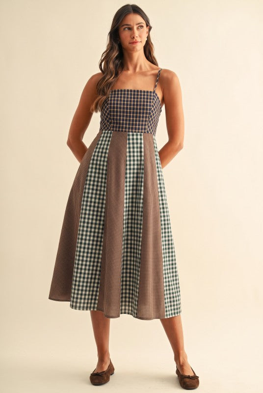 The Perfectly Plaid Patchwork Midi Dress
