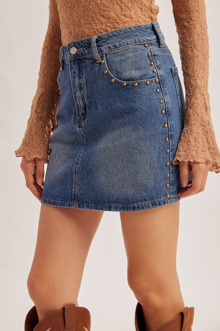 The Studded in Sass Denim Skirt