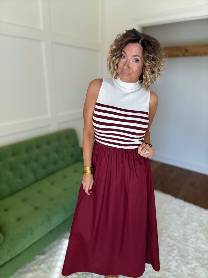 The Maroon and White Classic Stripe Dress