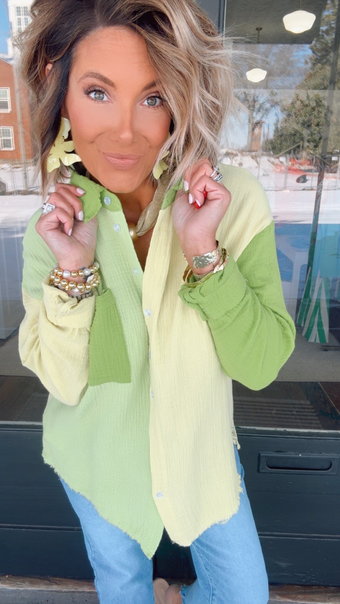The Lime Color Block Top