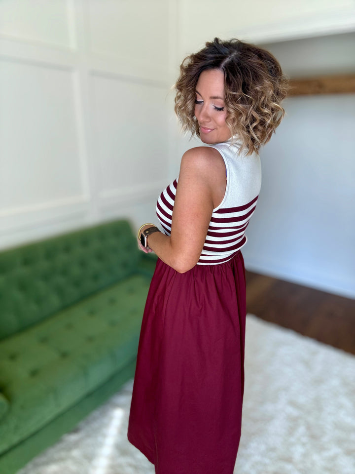 The Maroon and White Classic Stripe Dress