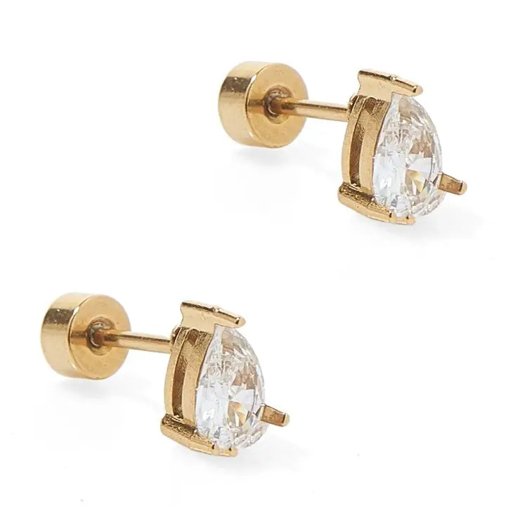 Paige Pear Gold Screwback Stud Earrings