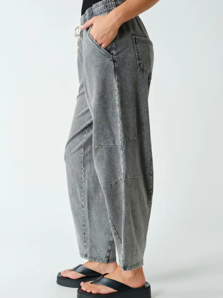 Mineral Wash Easy-Fit Stretch-Denim Drawstring Pants