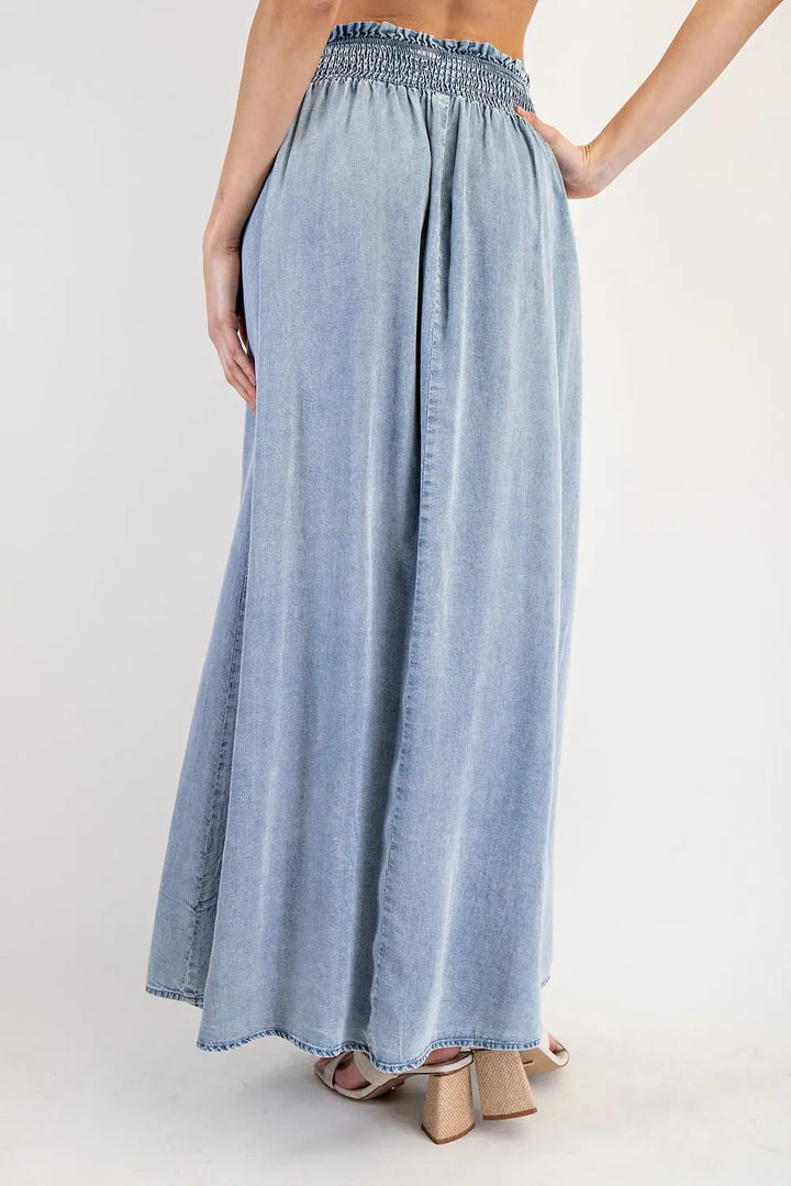 Denim Front Slit Maxi Skirt