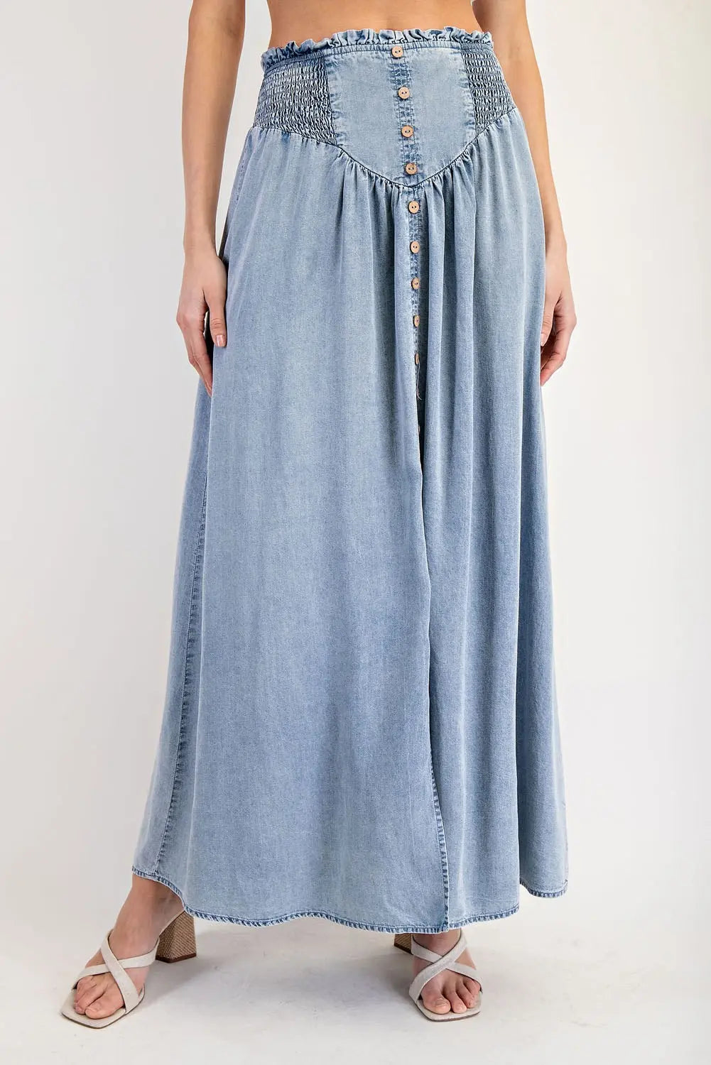 Denim Front Slit Maxi Skirt