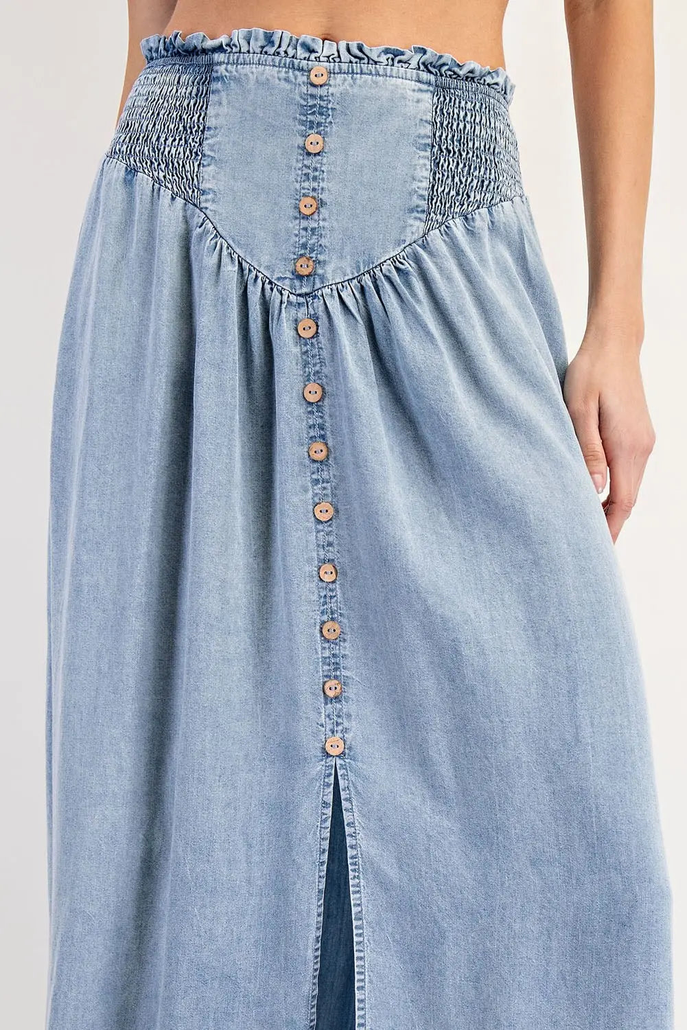 Denim Front Slit Maxi Skirt