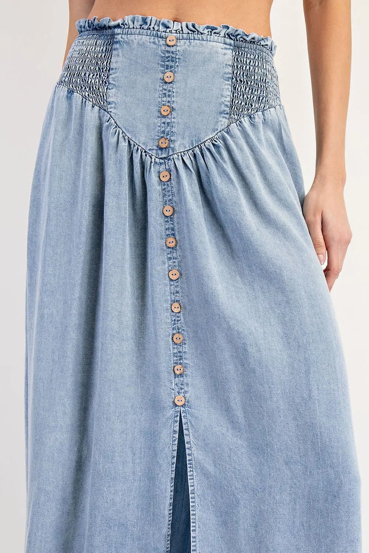 Denim Front Slit Maxi Skirt