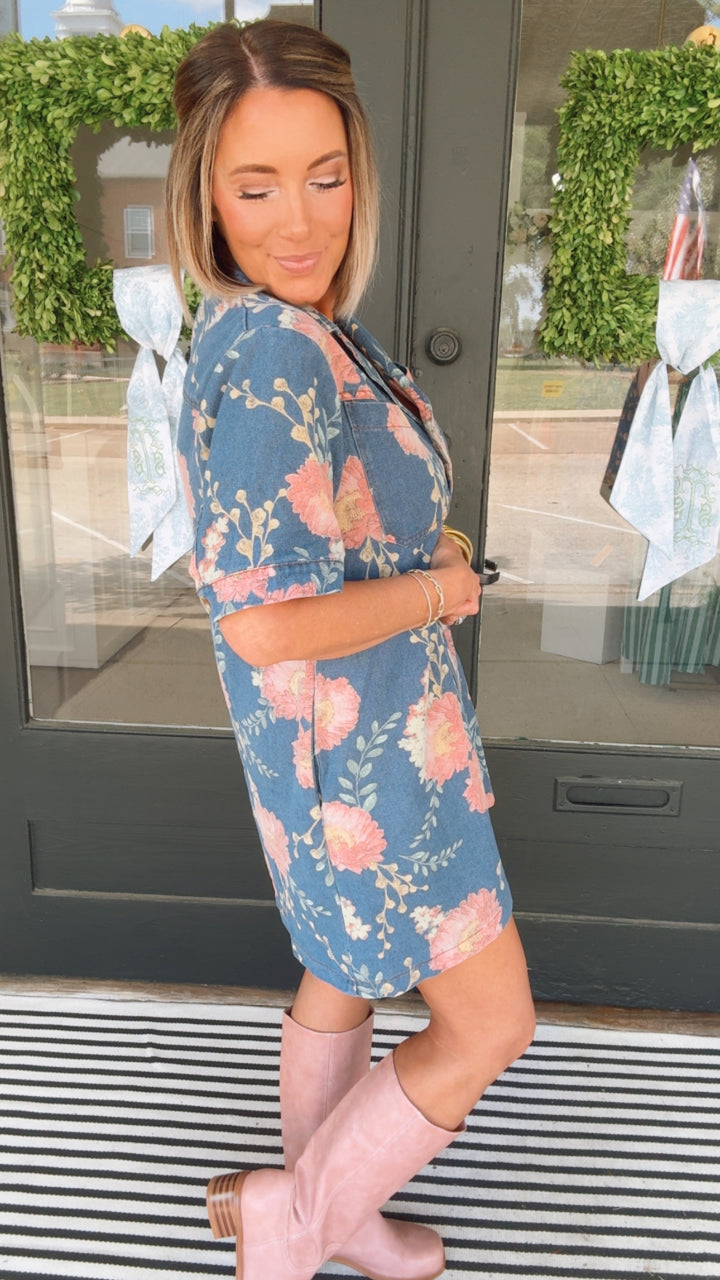 The Blush Bloom Denim Dress