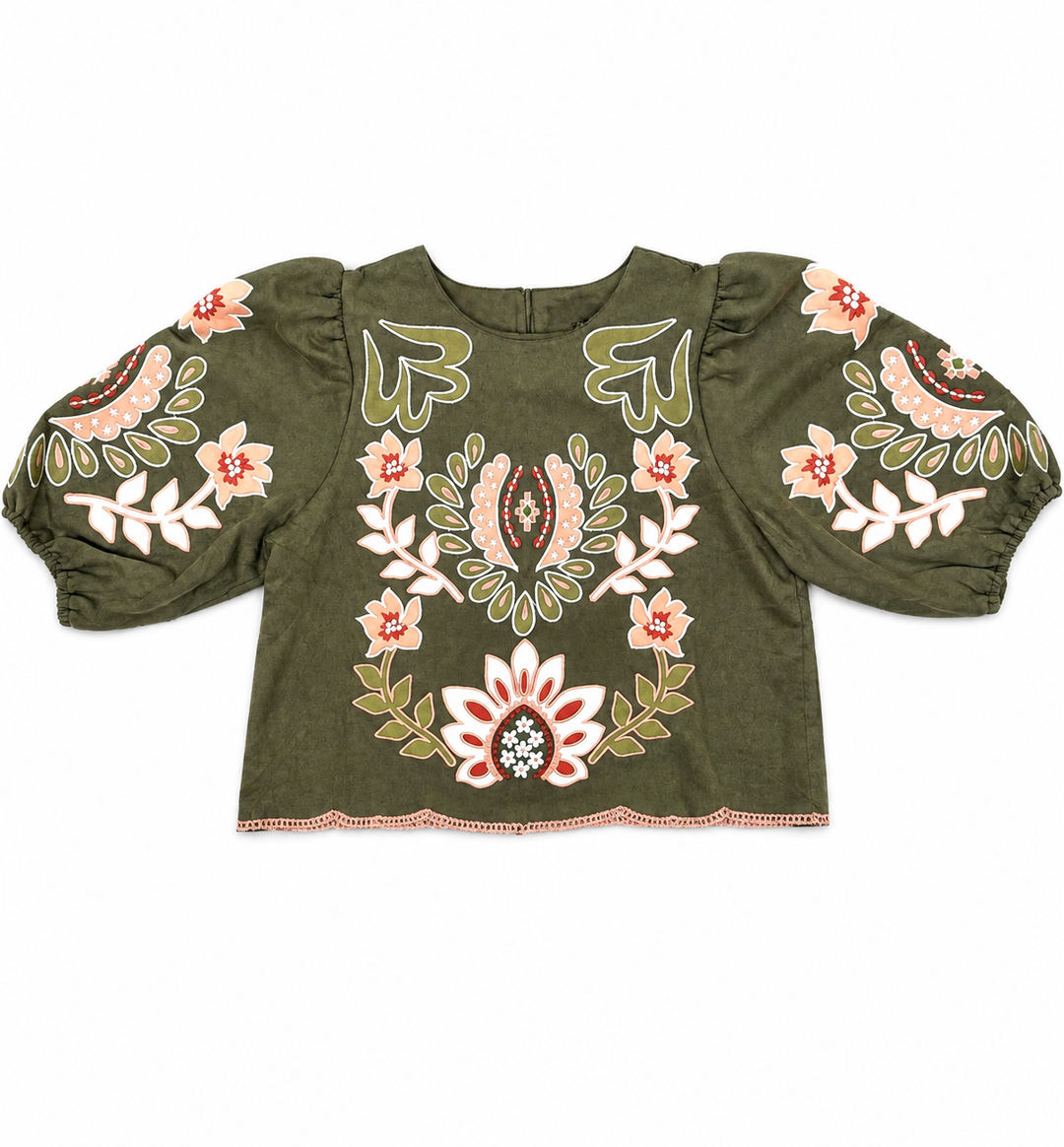 THML Olive Folk Floral Top