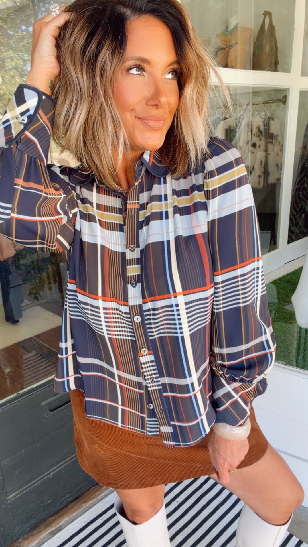 THML Autumn Plaid Button Down Top