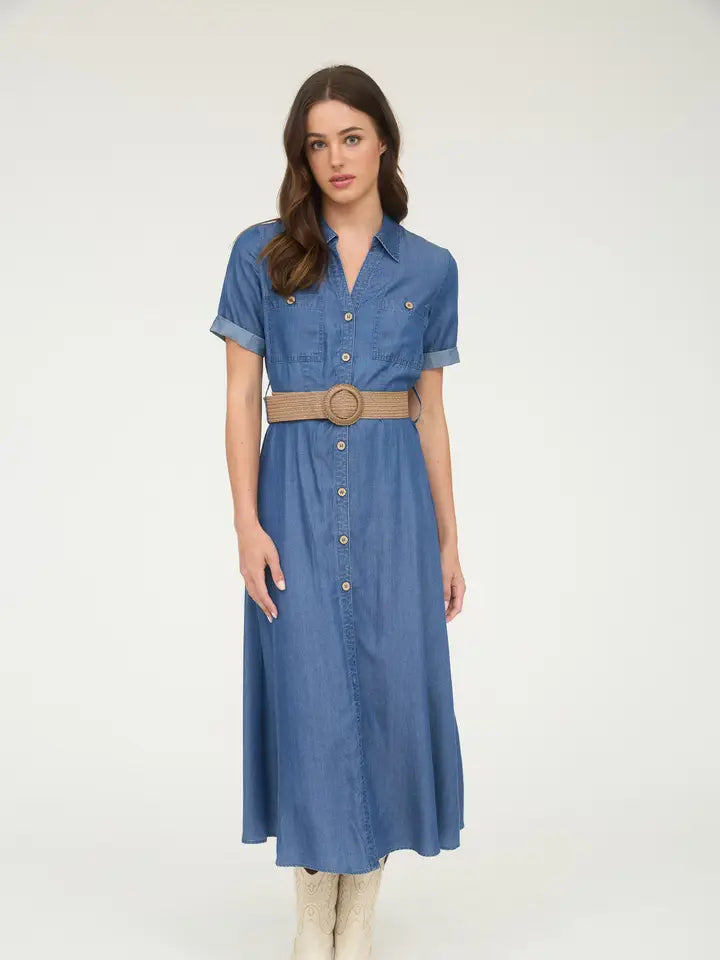 THE CHAMBRAY BELTED DRESS