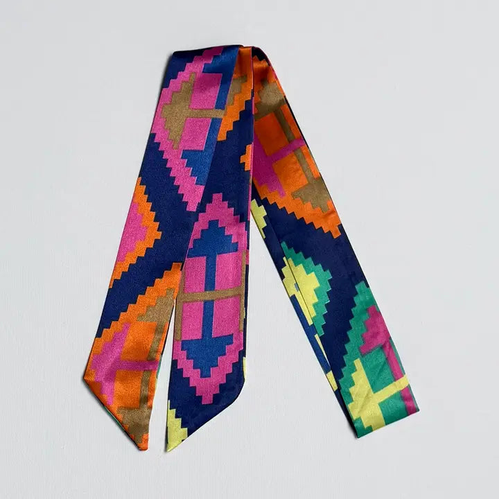 Silk Twilly Scarf Skinny Scarvii Multi Color Geometric