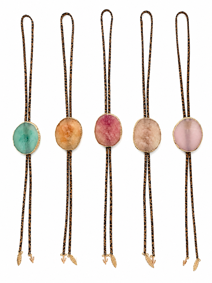 Gold-Edged Druzy Agate Bolo Necklace