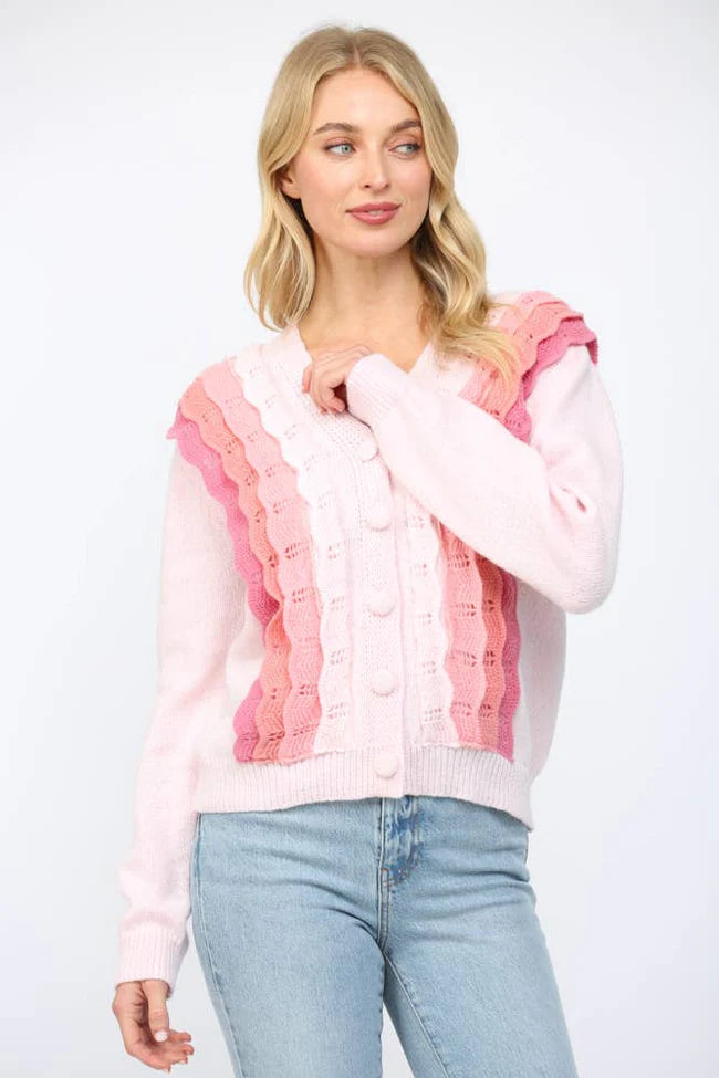 Scallop Ruffle Cardigan Sweater