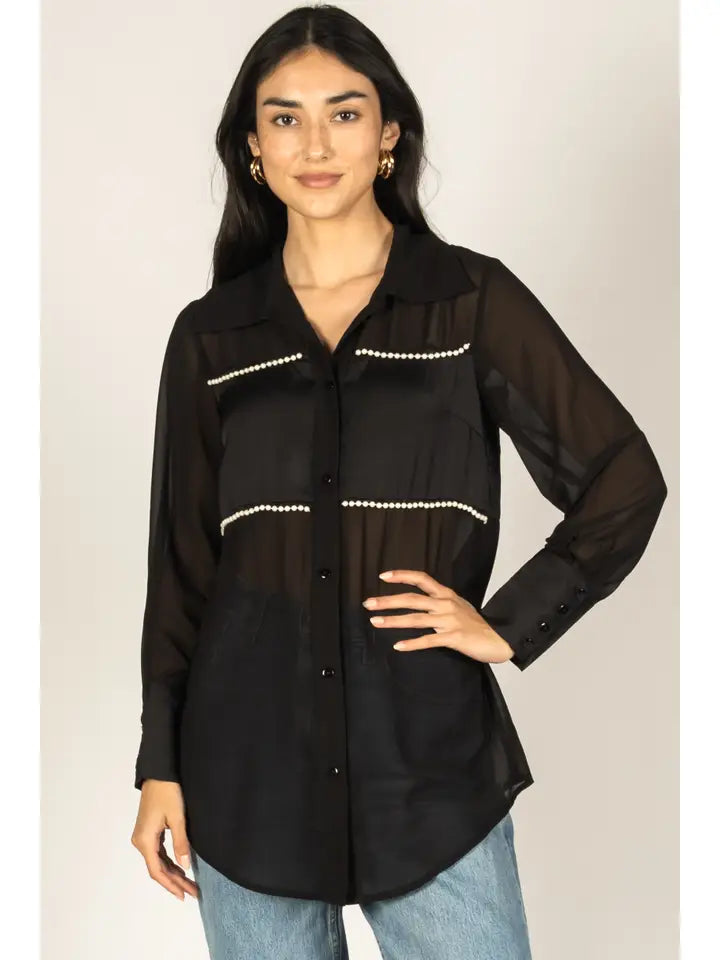 The Pearl Embellished Sheer Top