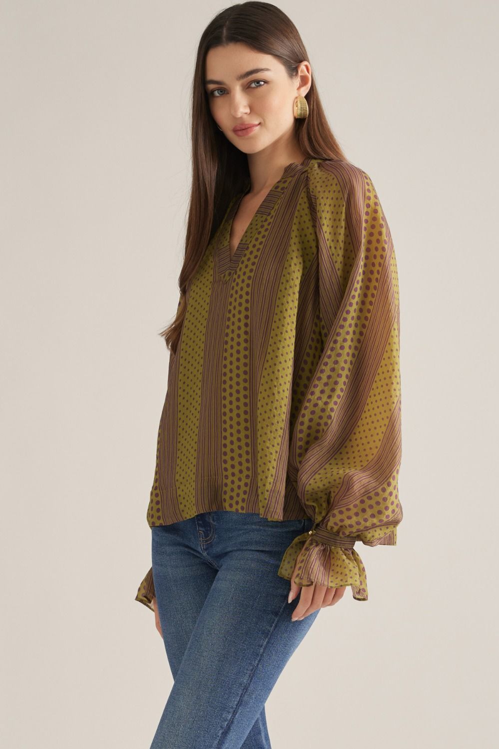 Olive & Mauve Mixed Print Blouse