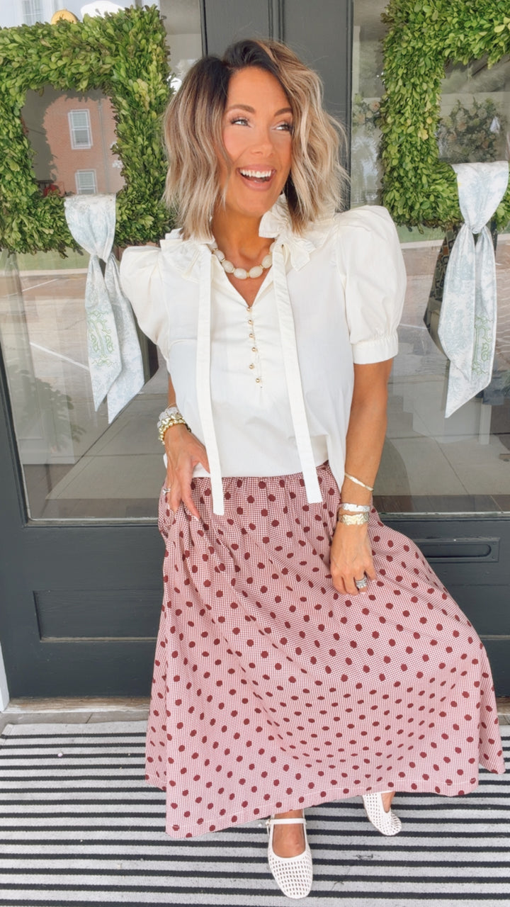 The Bordeaux Bliss Polka Dot Skirt