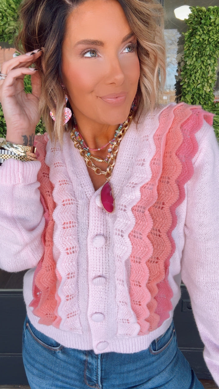 Scallop Ruffle Cardigan Sweater