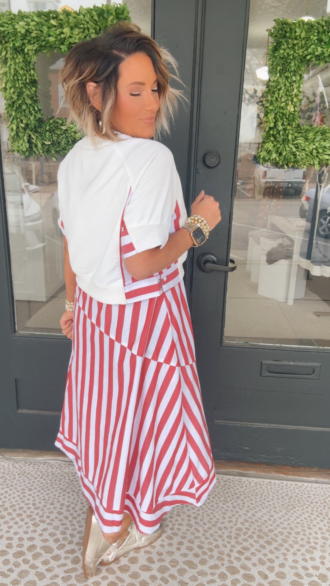 Mixed Media Striped Top and Midi Dress Set