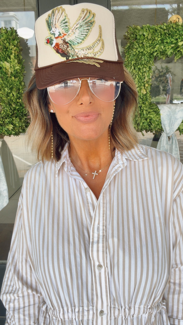 Fly Girl Sequin Pheasant Trucker/Brown & Cream