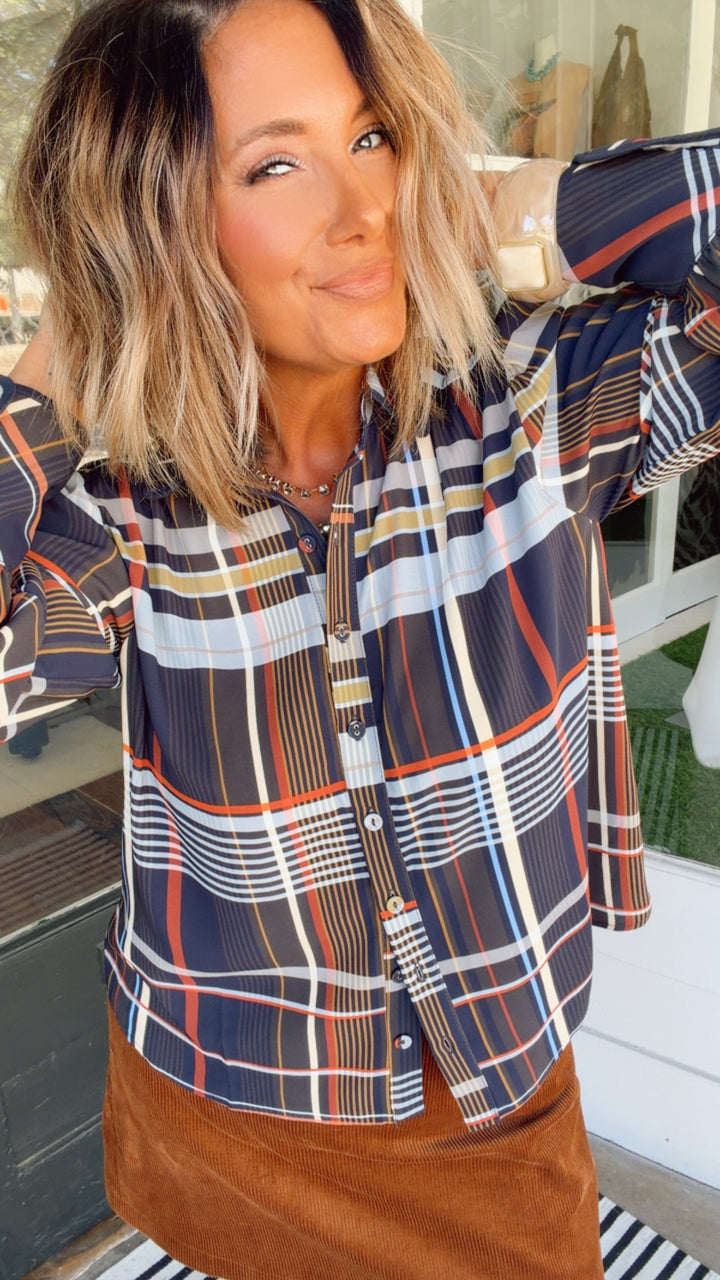 THML Autumn Plaid Button Down Top