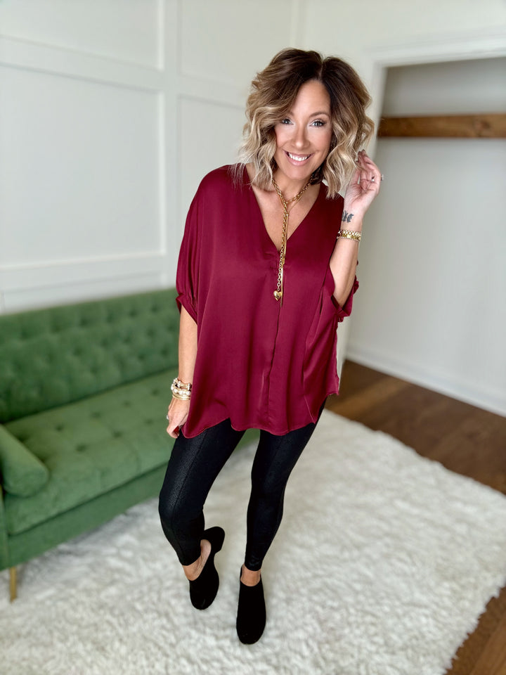 The Oversized Satin V-Neck Top