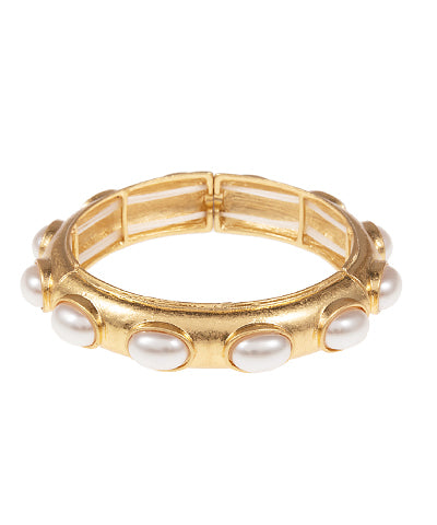 Stationed Oval Pearl Domed Metal Bracelet
