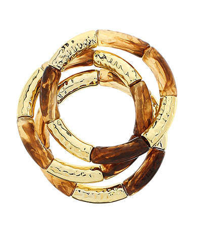 3 Row Marble & Metal Bangle Bracelet
