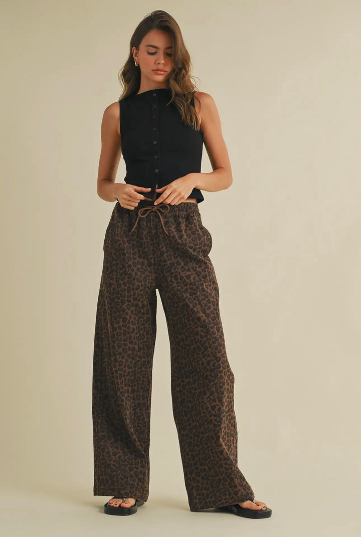 Leopard Print Wide Denim