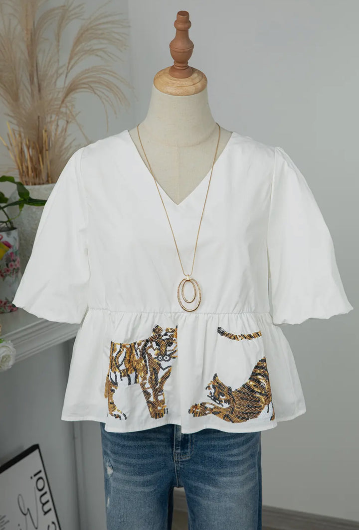 Tiger Sequin Peplum Top