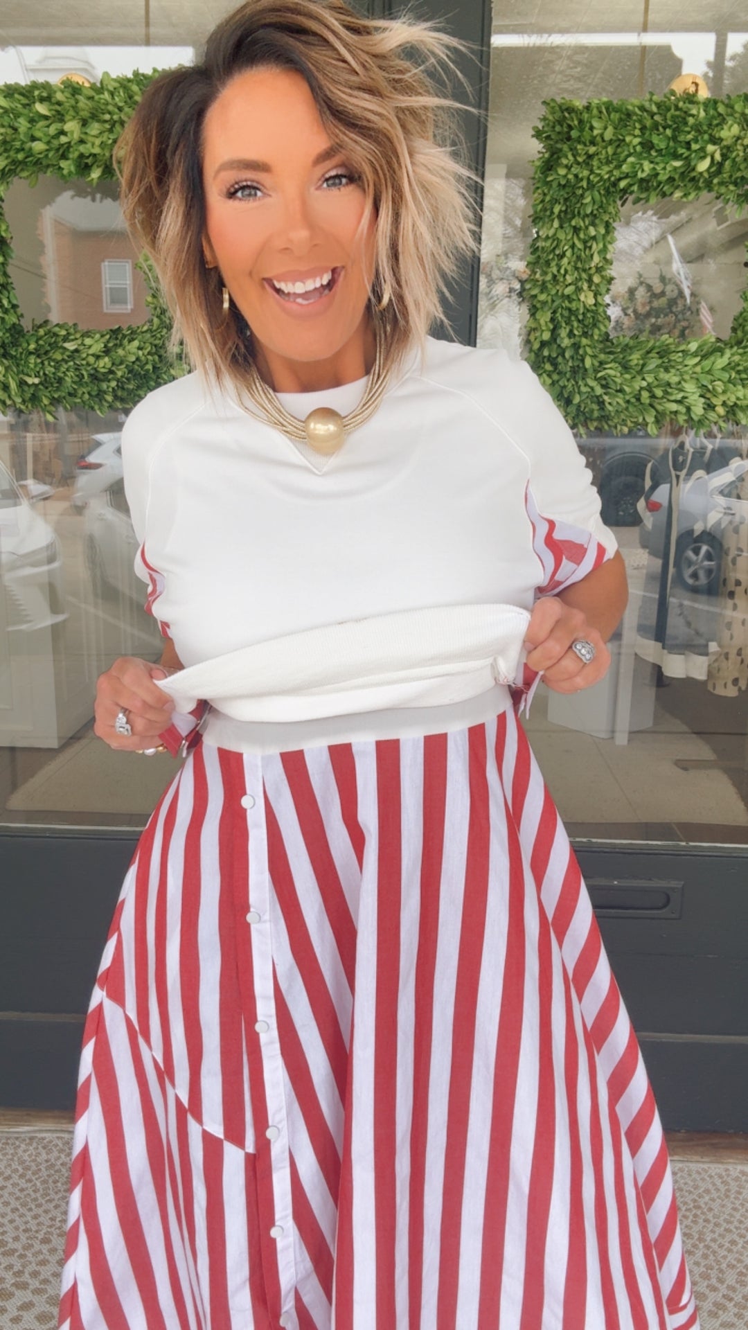 Mixed Media Striped Top and Midi Dress Set