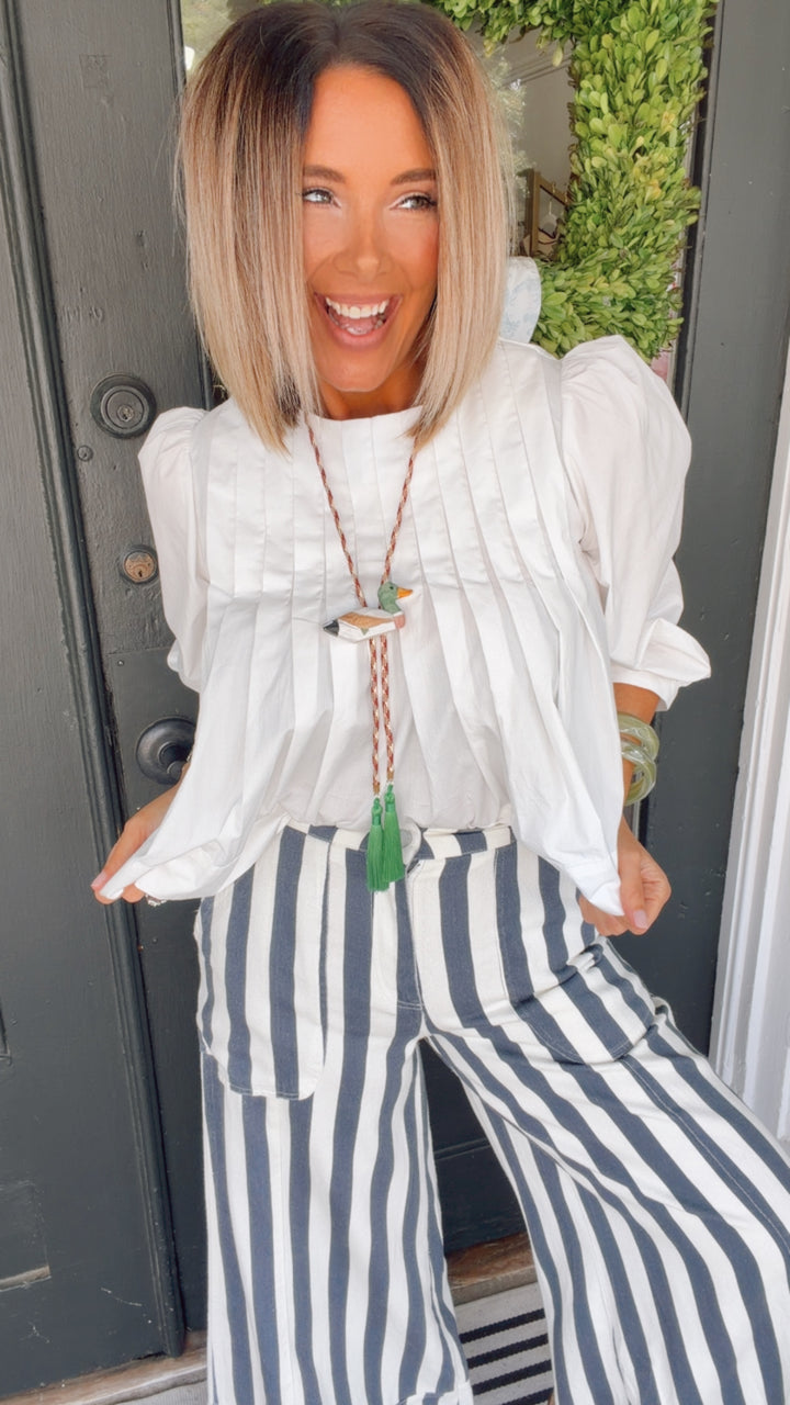 Striped Cuffed Wide Leg Pants