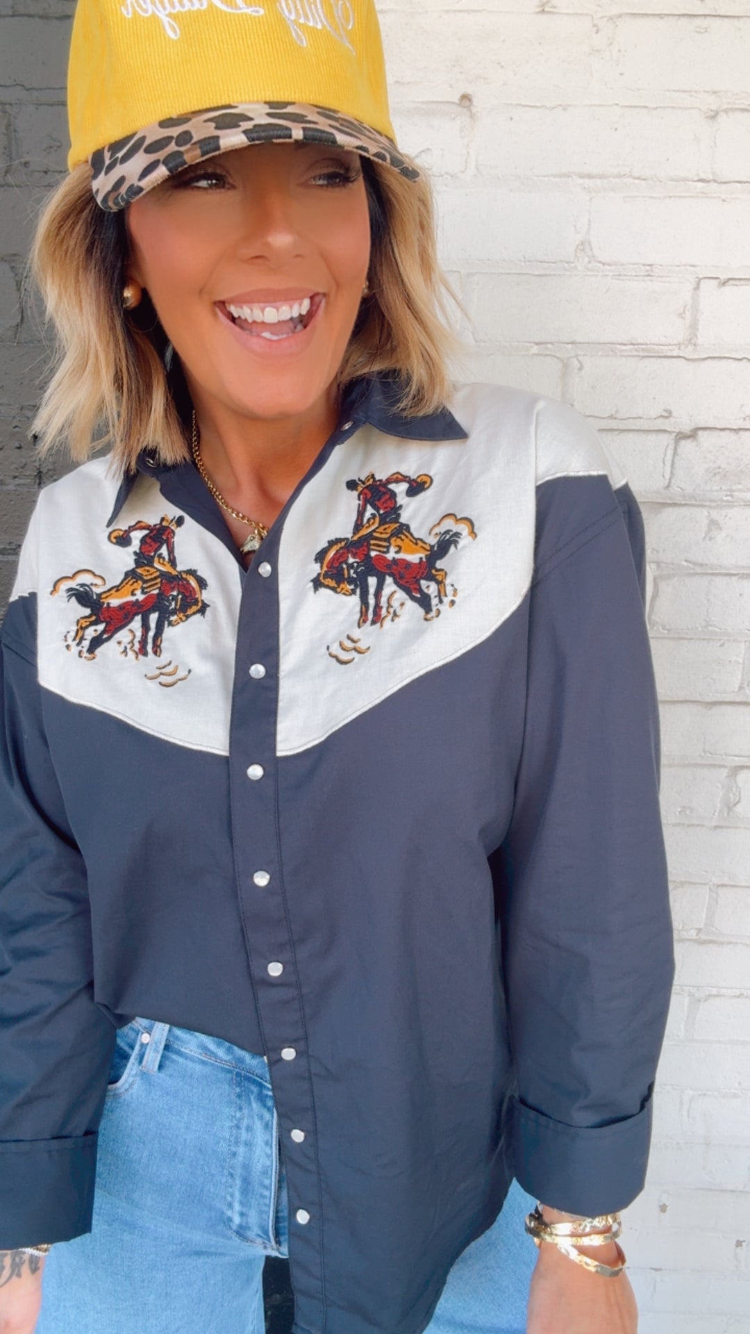 Pearl Snap Embroidered Top