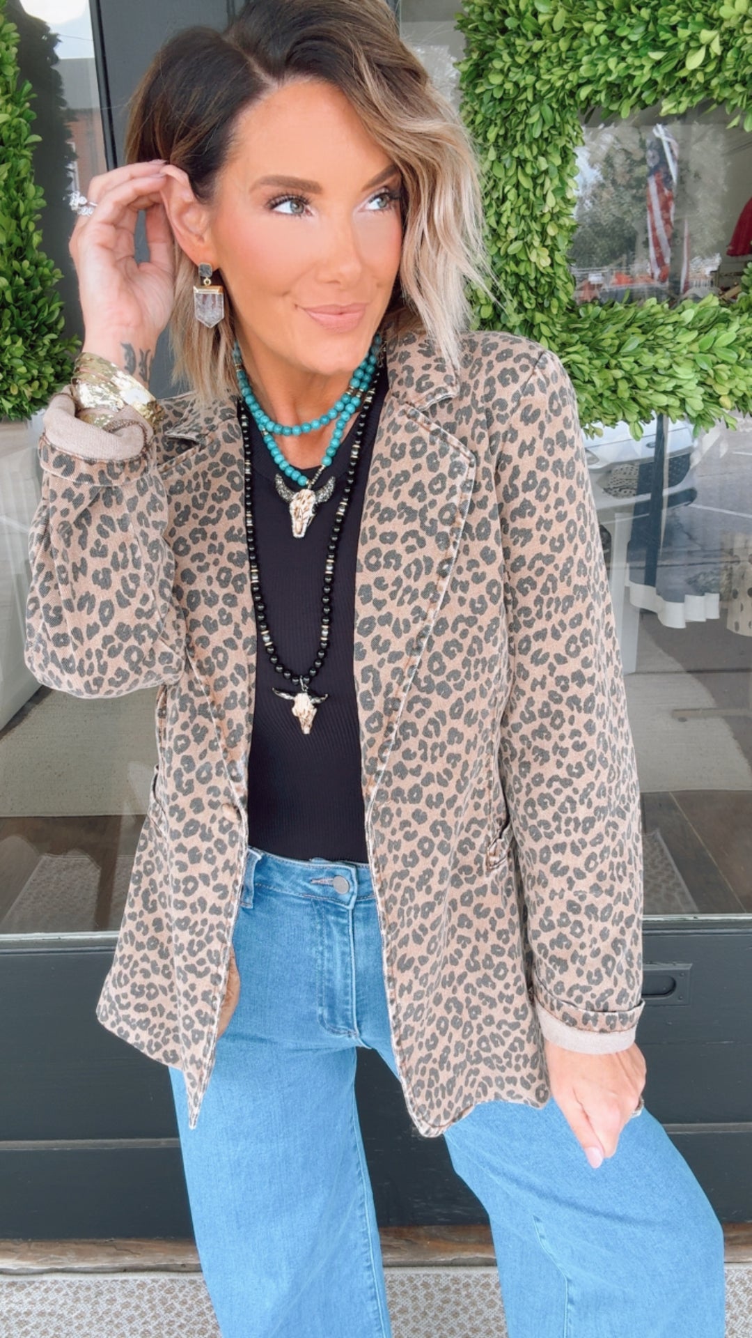 Leopard Single Button Blazer