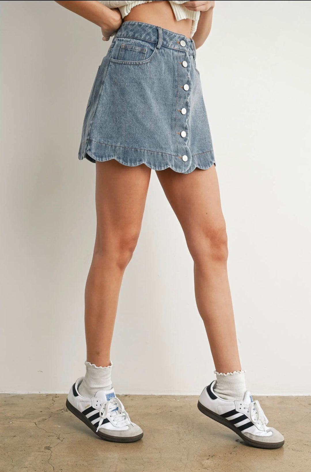 The Camden Scallop Denim Skirt
