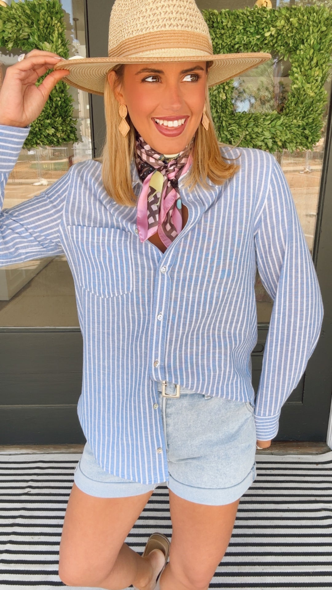 Coastal Striped Linen-Blend Button Down Shirt