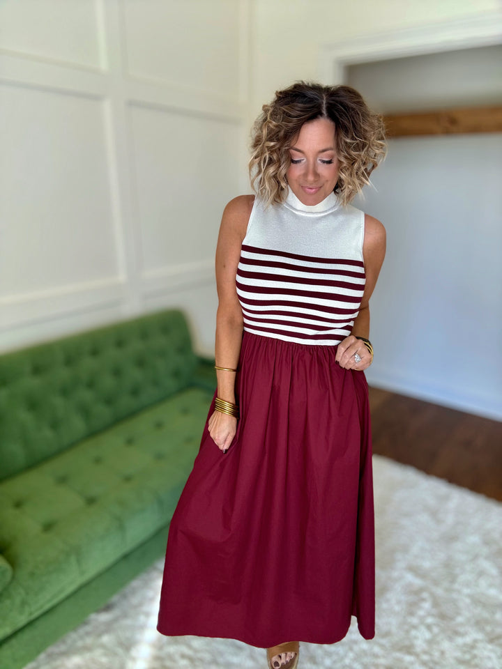 The Maroon and White Classic Stripe Dress