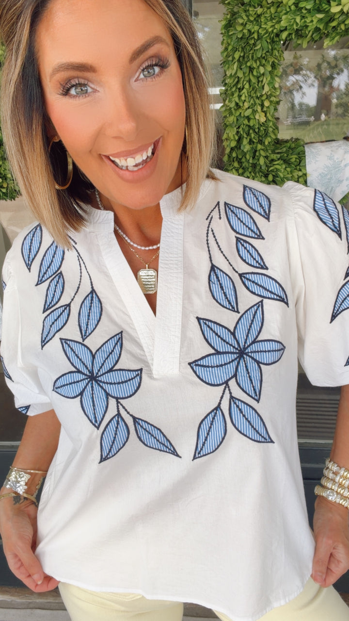 THML Coastal Bloom Embroidered Top