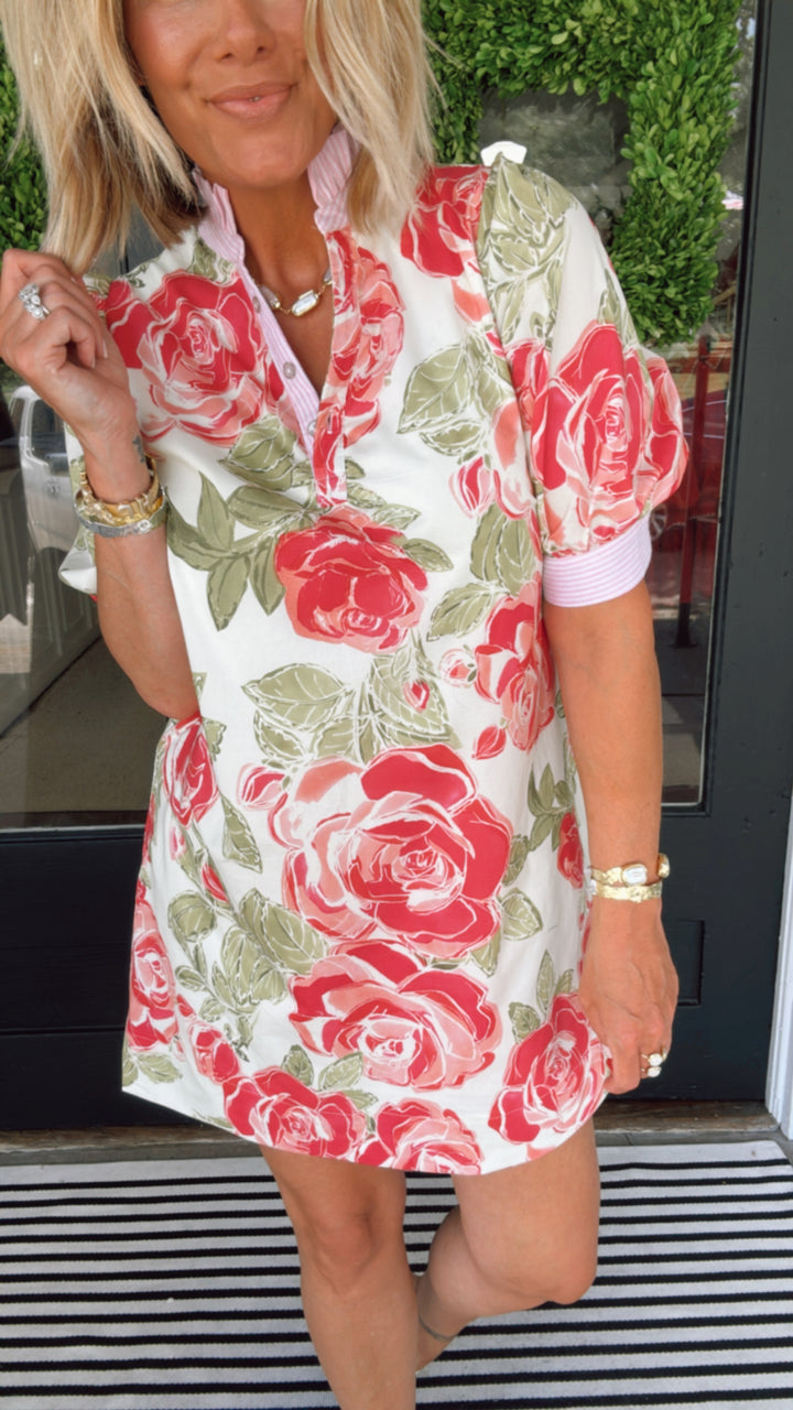 Floral pop over Mini Dress