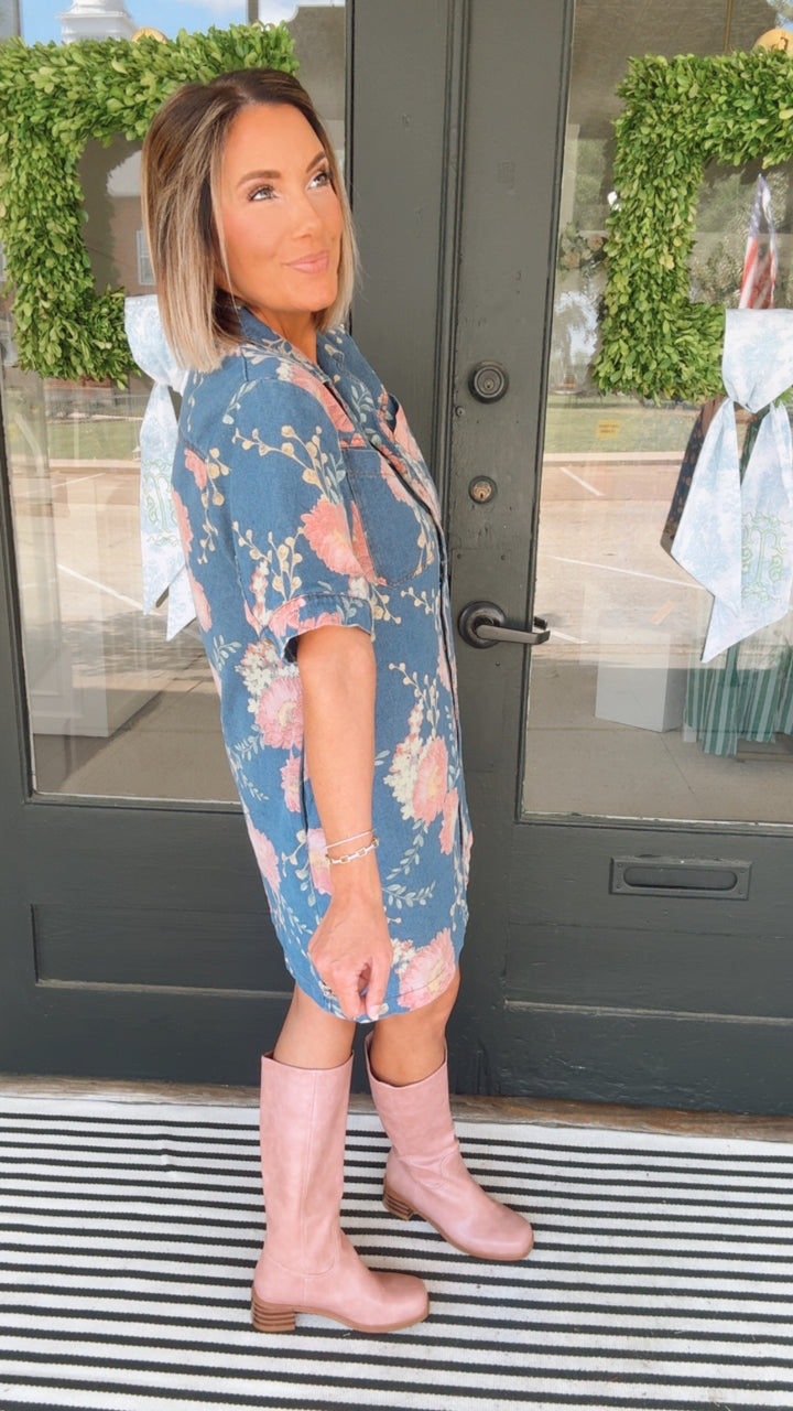 The Blush Bloom Denim Dress