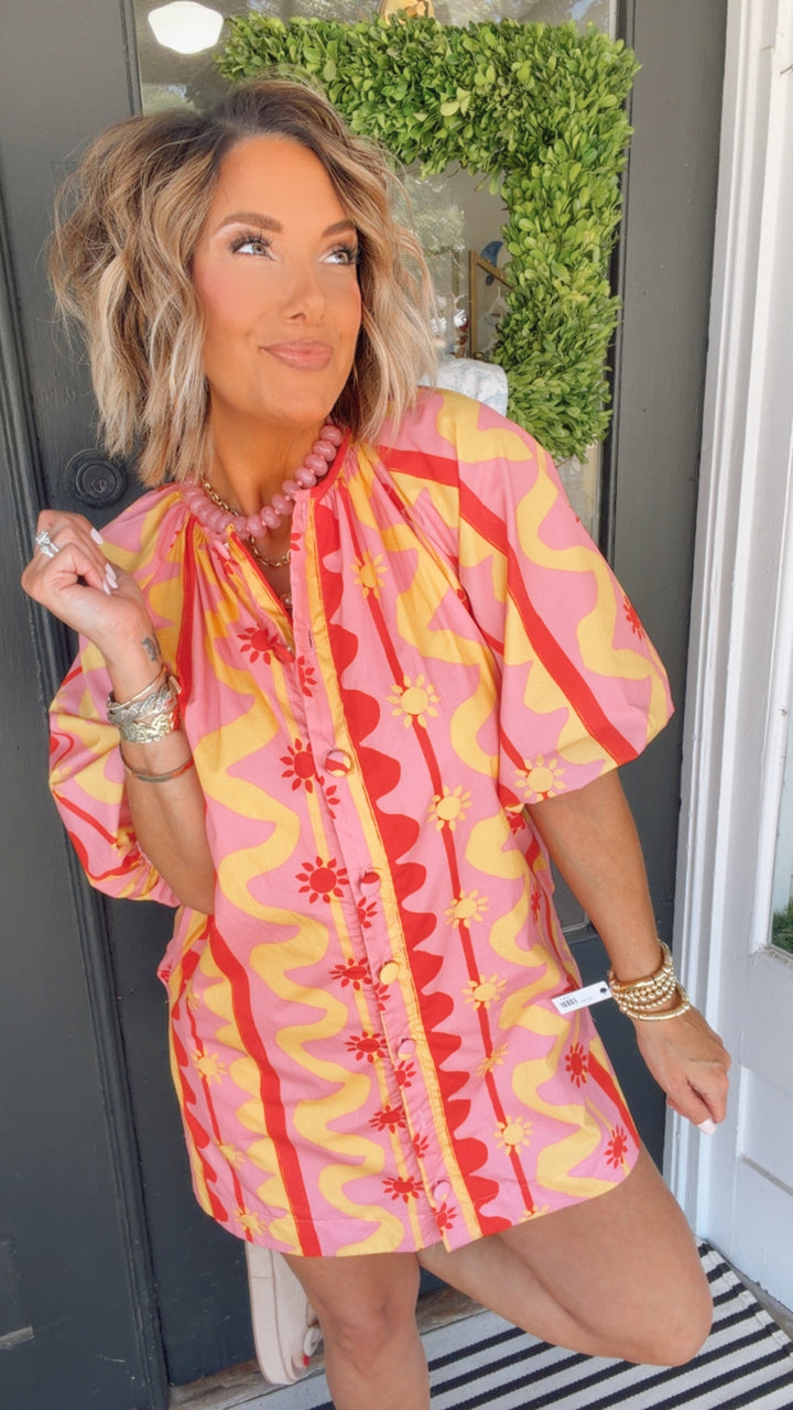 The Sun & Wave Print Cotton Poplin Dress