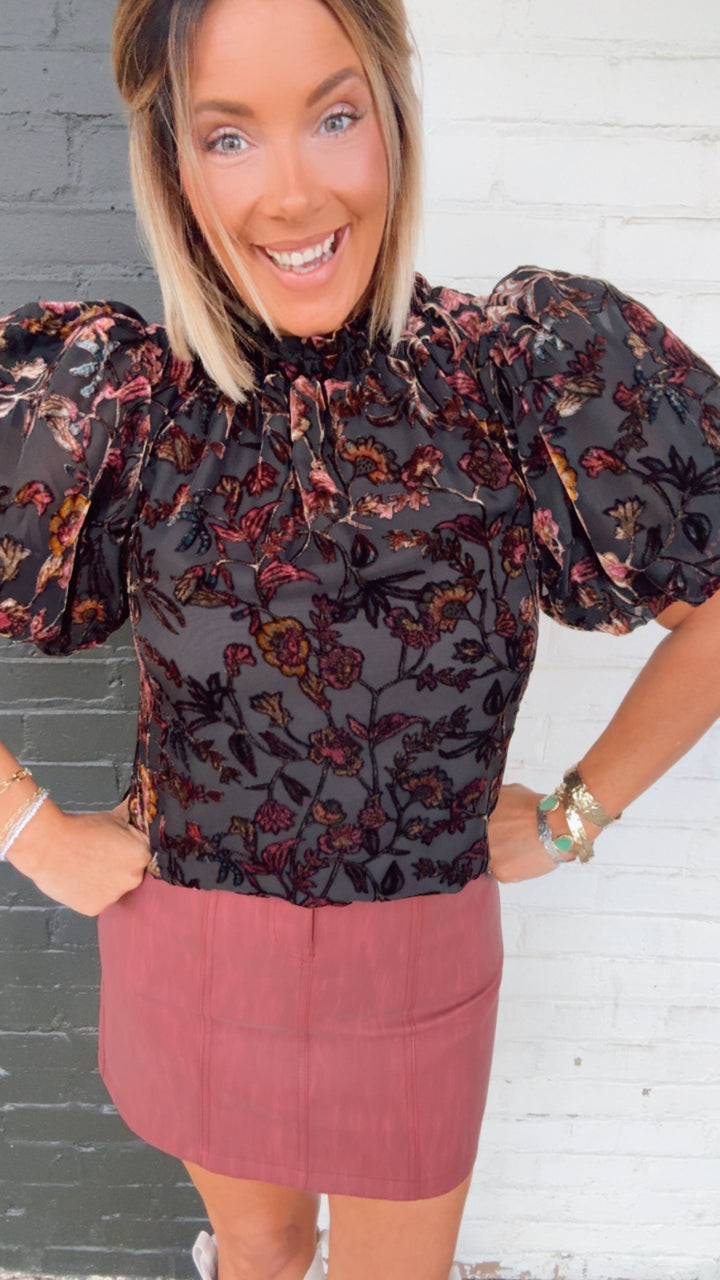 THML Puff Sleeve Velvet Top