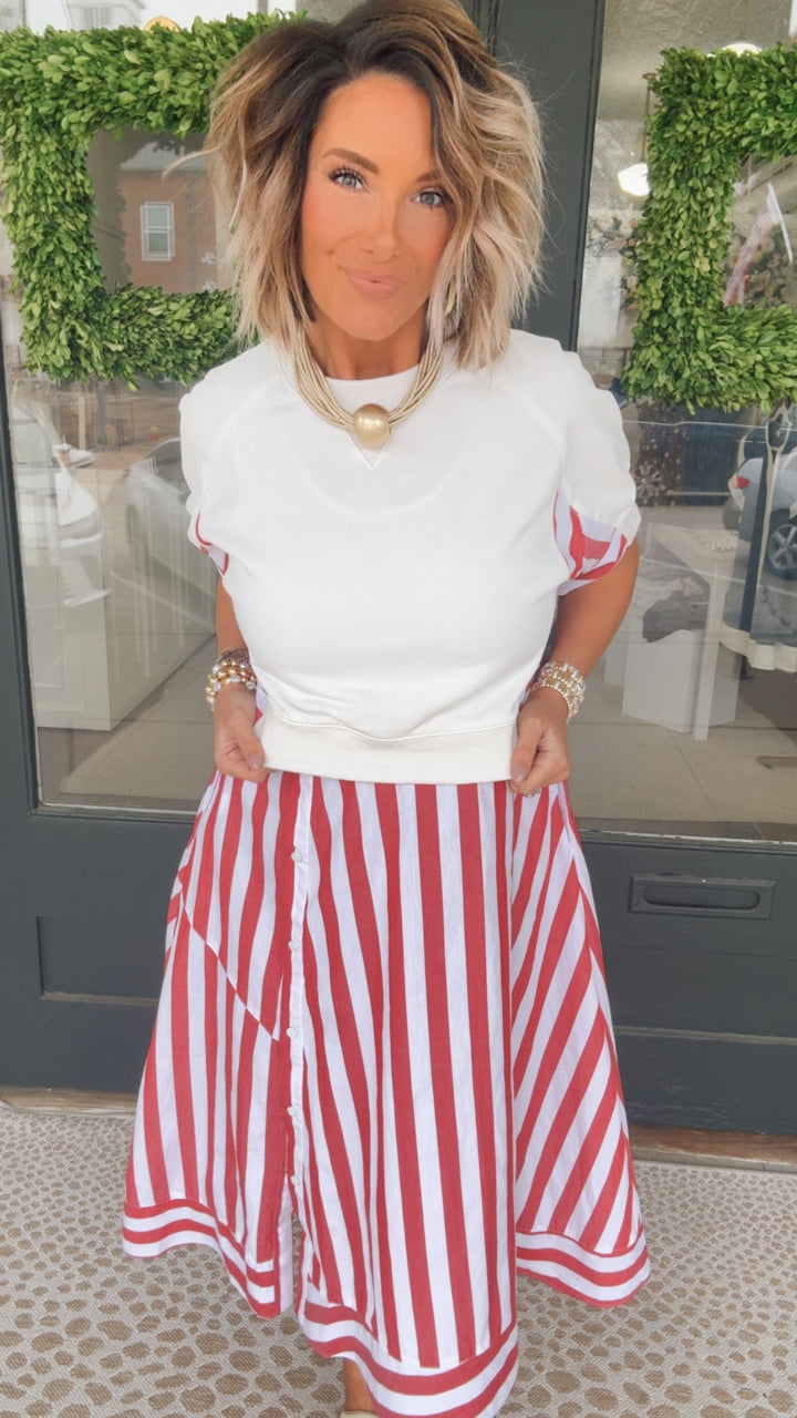 Mixed Media Striped Top and Midi Dress Set