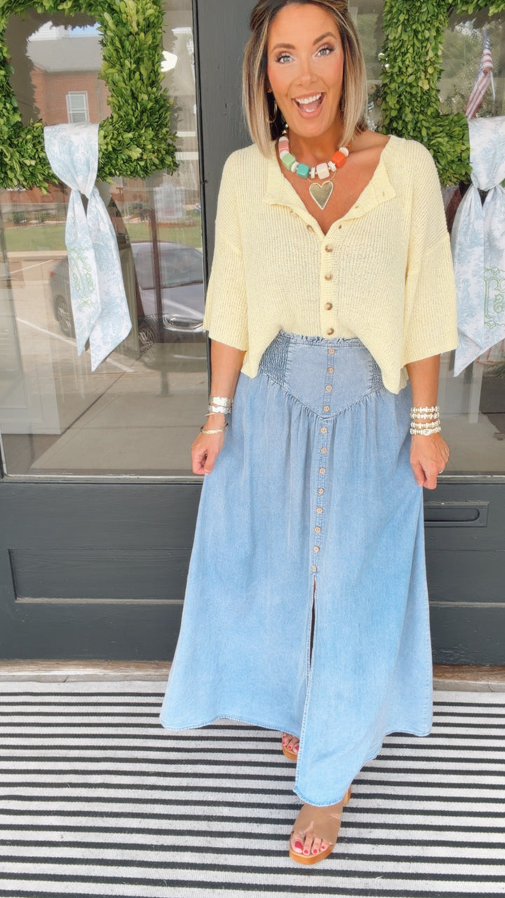 Denim Front Slit Maxi Skirt